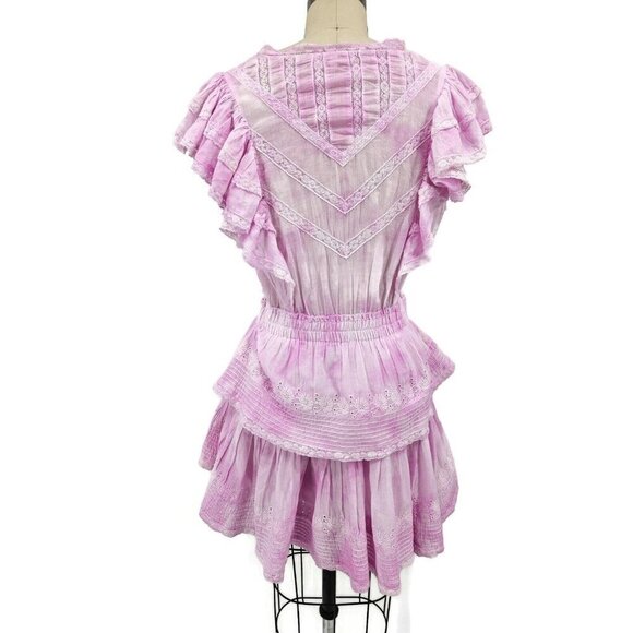 NWOT LoveShackFancy Gwen Mini Dress Womens M Peony Pink Tie Dye Ruffle - Picture 6 of 10